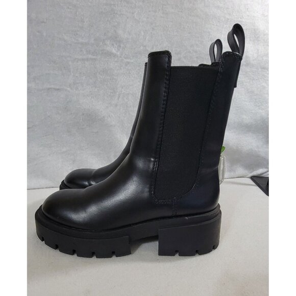 H&M Womens Black Leather Pull On Ankle Boots Chunky Heels Round Toe Size 39/8 - Picture 5 of 12